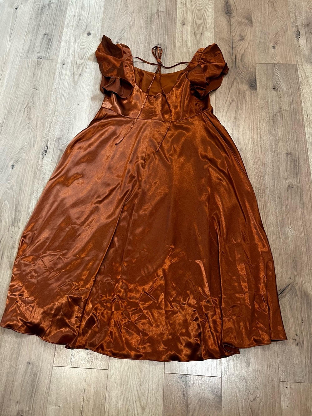 Azazie Bondi - Burnt Orange A-Line Bow Stretch Satin Dress - Picture 4 of 8